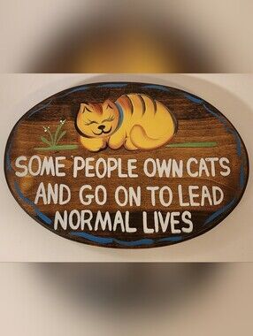 Vintage Hand Painted Cat Wooden Sign Plaque Country Craftsman Folk Art